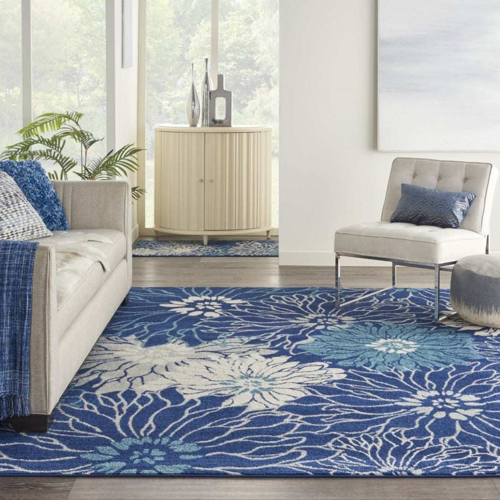 8 x 10 Navy and Ivory Floral Area Rug