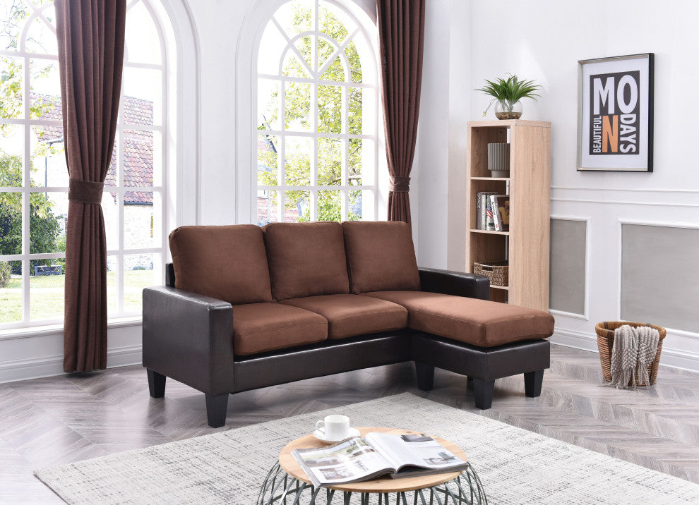 Ukiah Sofa Faux Leather Chaise, Chocolate Micro Suede, Brown Faux Leather