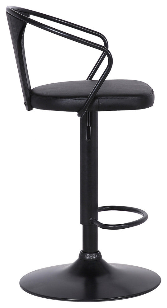 Black Faux Leather & Metal Base Adjustable Bar Stool