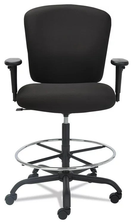 Contemporary Office Chair, Tall Design With Padded Seat & Chrome Footrest, Black
