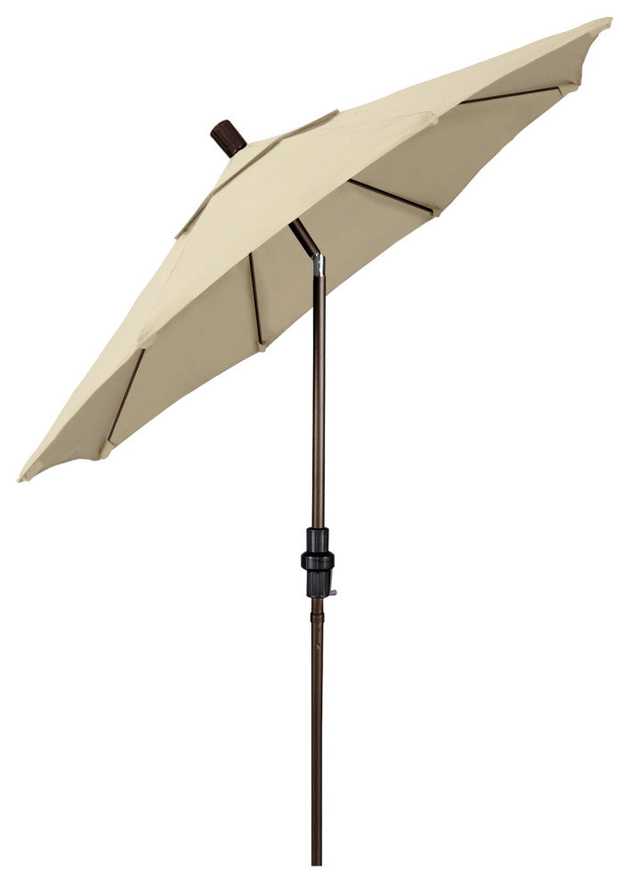 7.5' Bronze Collar Tilt Lift Fiberglass Rib Aluminum Umbrella, Sunbrella, Beige