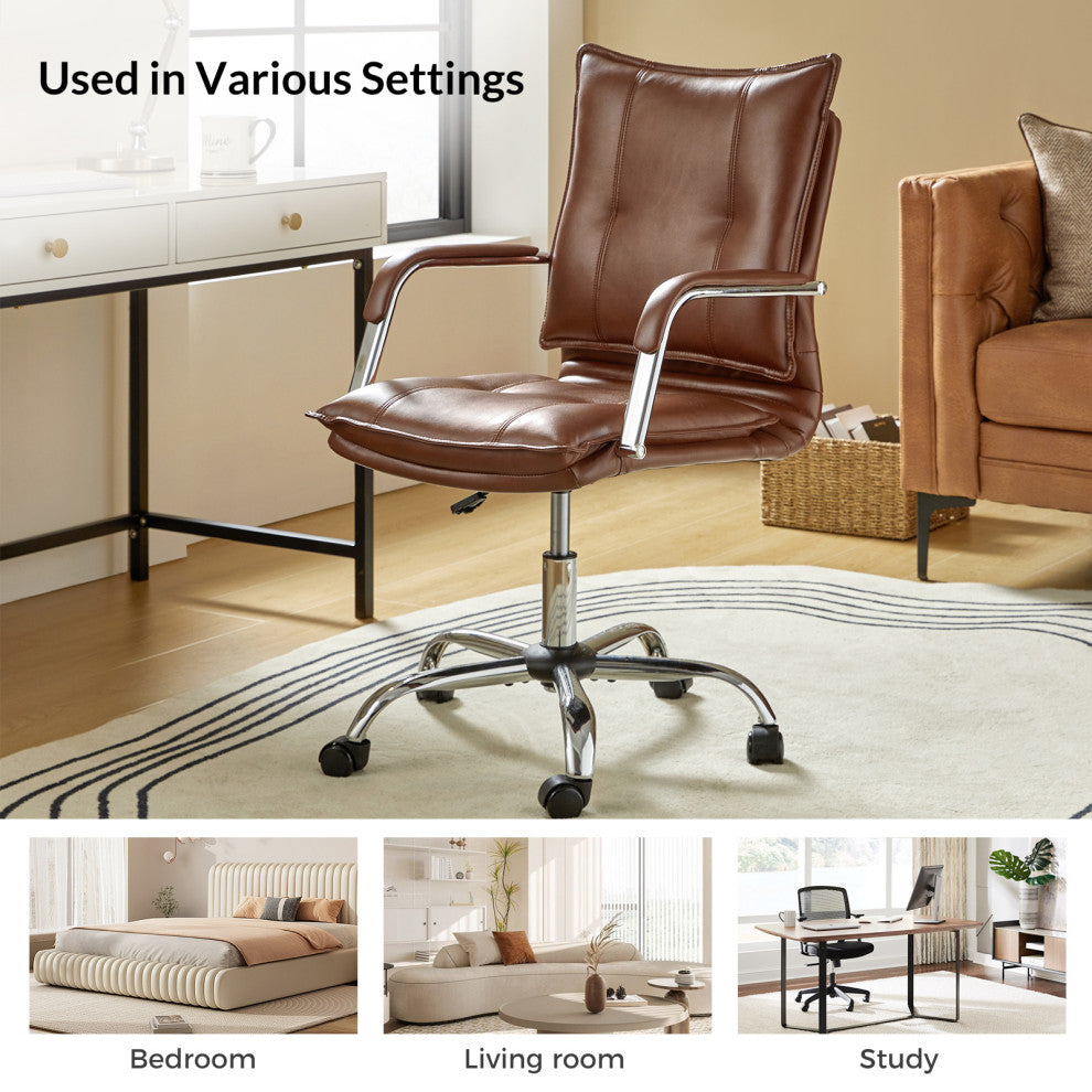 Task Chair With Padded Arms, Brown