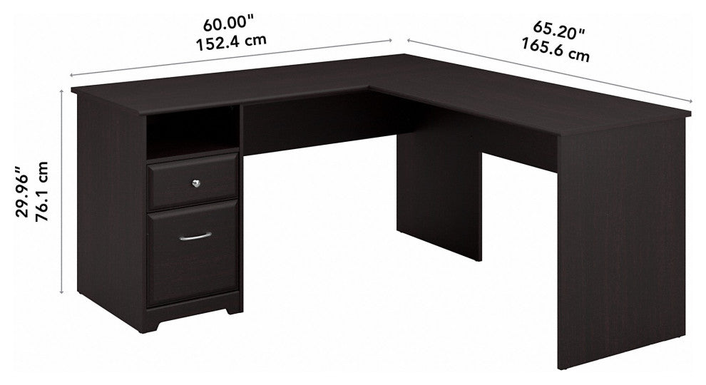 Cabot L Shaped Computer Desk With Drawers, Espresso Oak