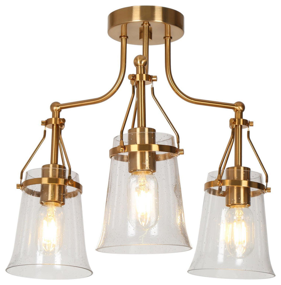 LNC Polished Gold Modern Seeded-Glass Semi-flush Mount Light, 19" Width