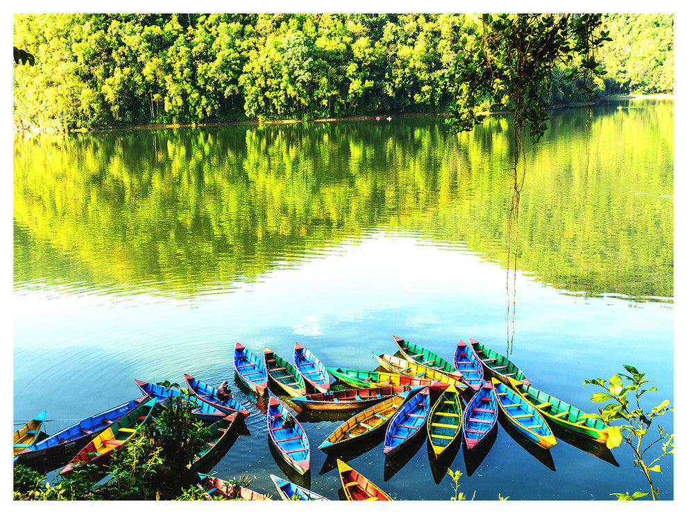 Boats in the Lake Pokhara Nepal, Boat Canvas Art Print, 40"x30"