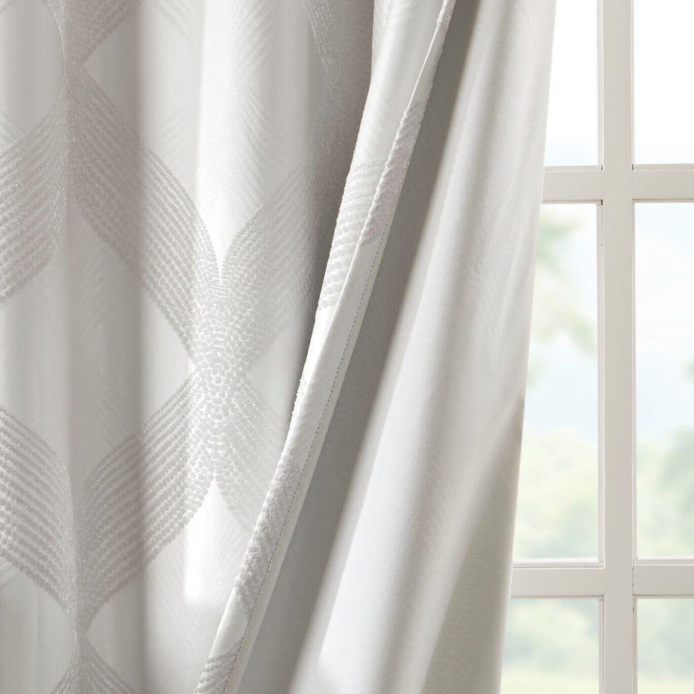 SunSmart Bentley Ogee Total Blackout Window Curtain Panel, White, White, 95"