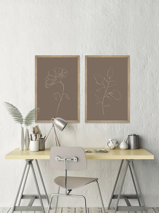 Leaves and Flower Diptych, 2-Piece Set, 24x36 Panels