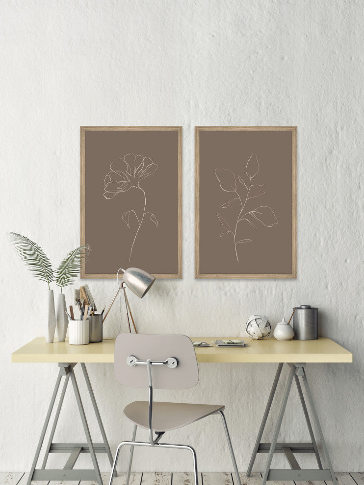 Leaves and Flower Diptych, 2-Piece Set, 24x36 Panels