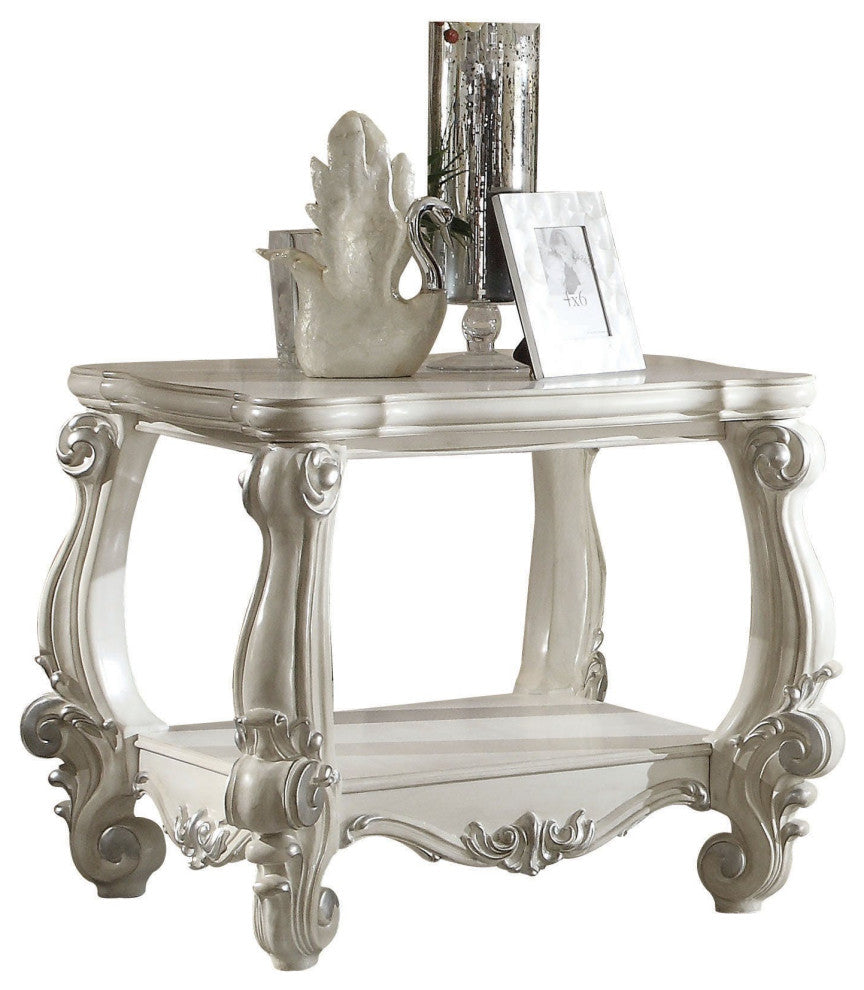 Benzara BM177644 Wooden End Table With Bottom Shelf, White