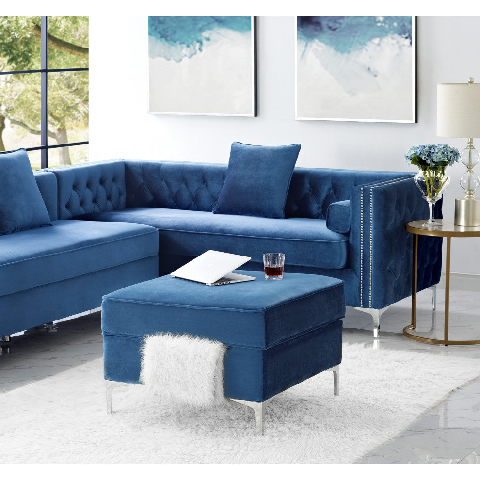 Jeannie Velvet Square Storage Ottoman, Navy