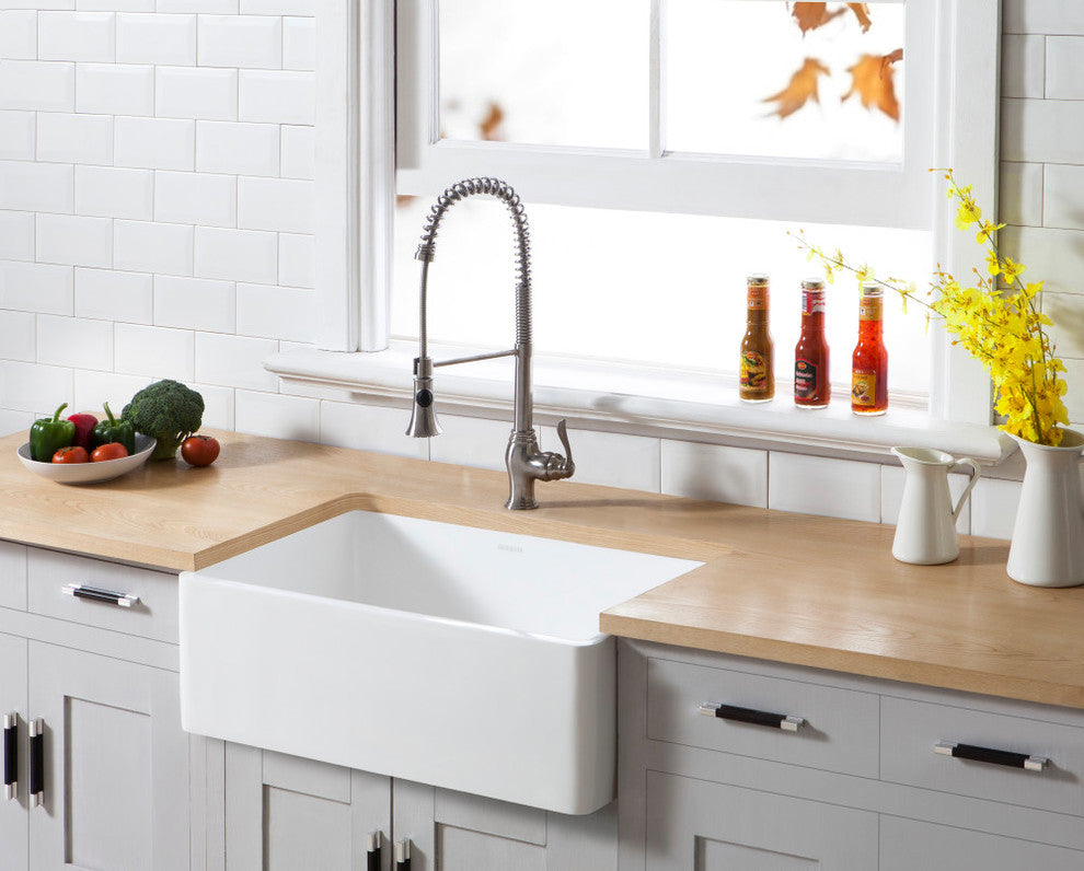 Solid Surface White Stone Front Farmhouse Single Bowl Kitchen Sink, Matte White