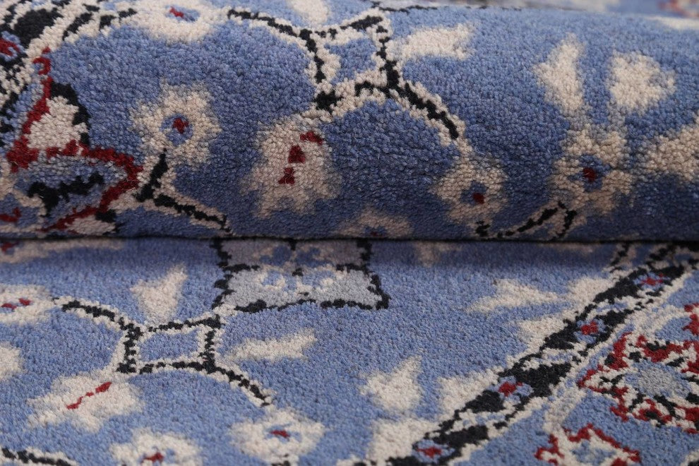 Oushak Hand Tufted Medallion Oriental Bordered Area Rug, Blue, 8x10'