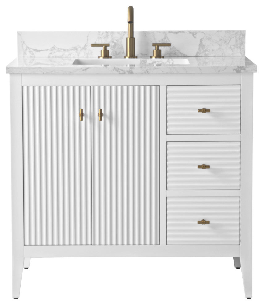 Vanity Art Freestanding Vanity, White, 36", Single Sink, Golden Brushed