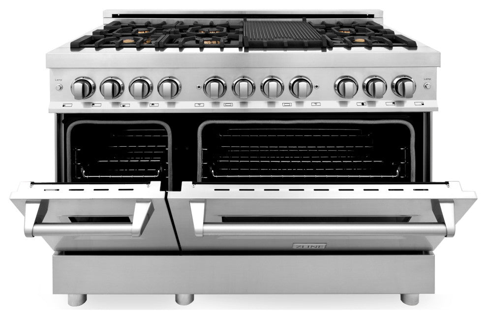 ZLINE 48" Dual Fuel Range, Stainless Steel With Brass Burners RA-BR-48