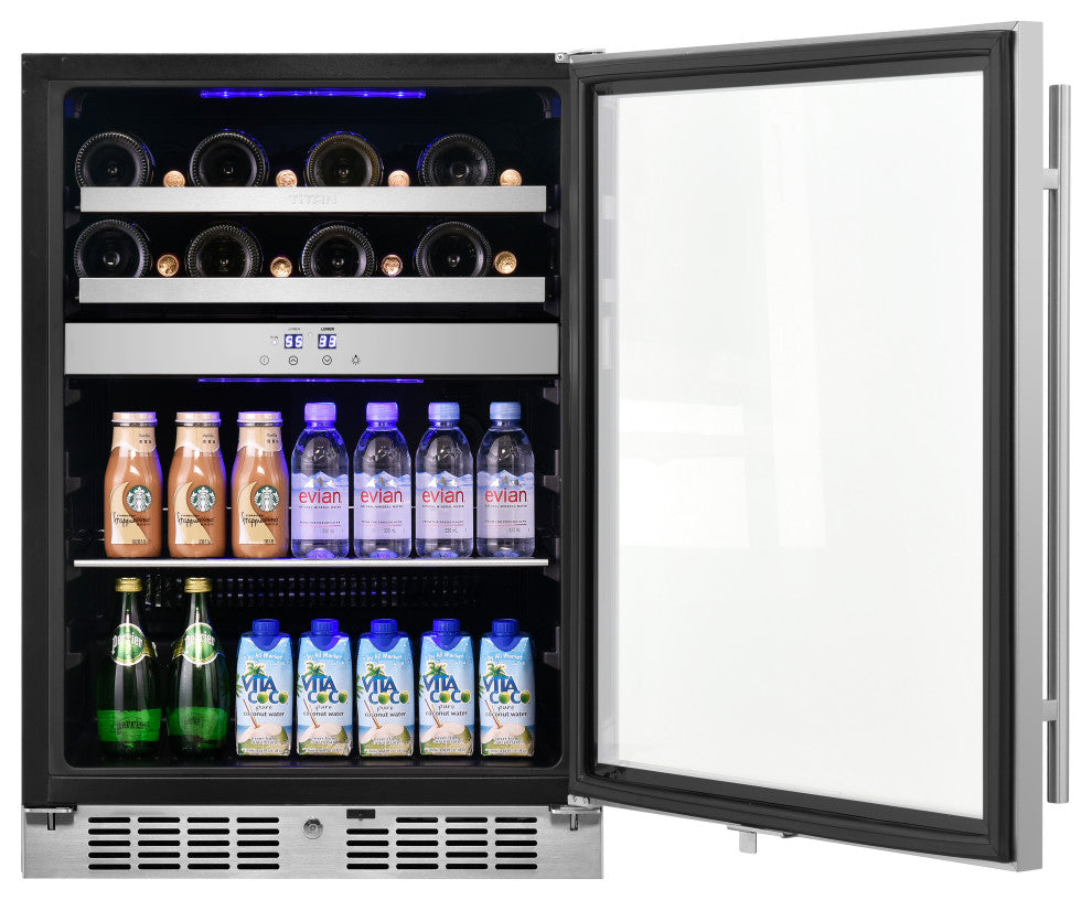 Titan Signature 24" 16 Bottle 70 Can SS Door Dual Zone Wine and Beverage Cooler