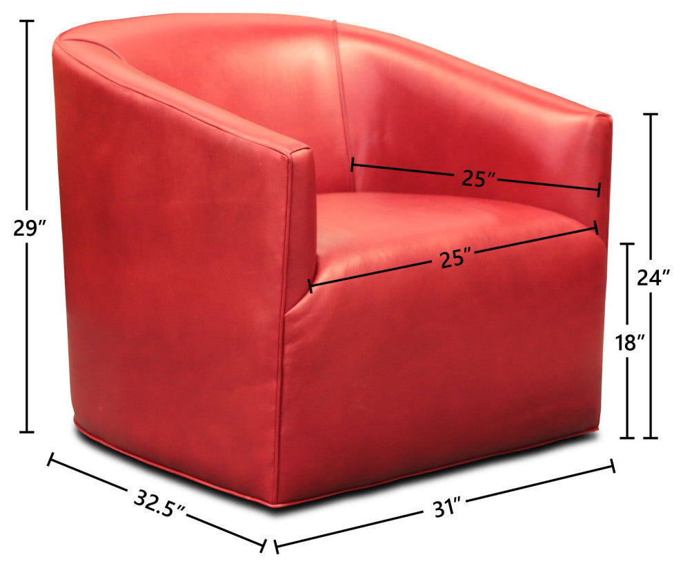 Citi 100% Top Grain Leather Swivel Club Armchair With Waterfall Seat