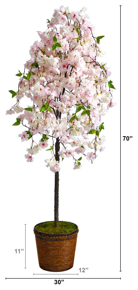 70" Cherry Blossom Artificial Tree, Wicker Planter