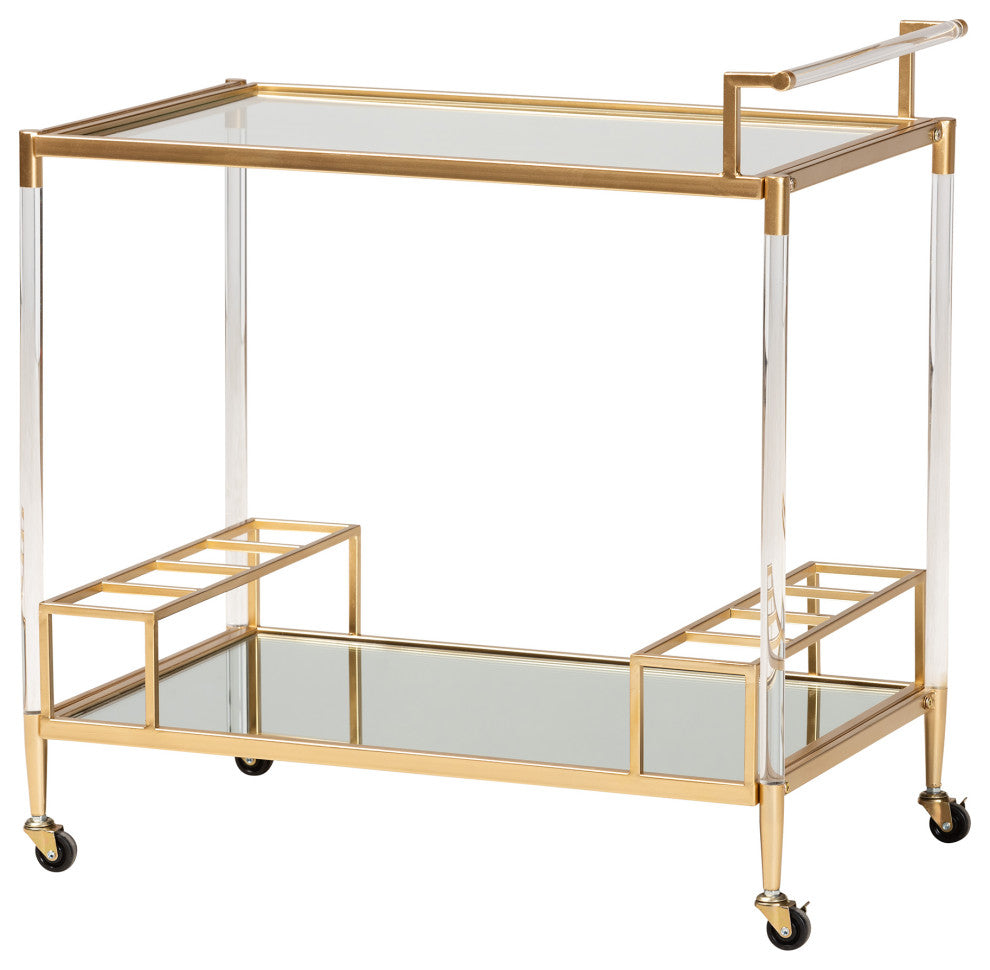 Rosalina Contemporary Glam and Luxe Gold Metal and Mirrored Glass Wine Cart