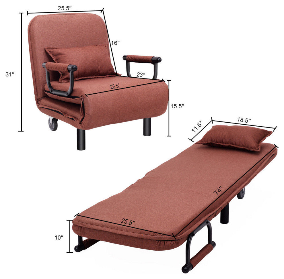 Costway Convertible Sofa Bed Folding Arm Chair Sleeper Recliner Lounge Couch