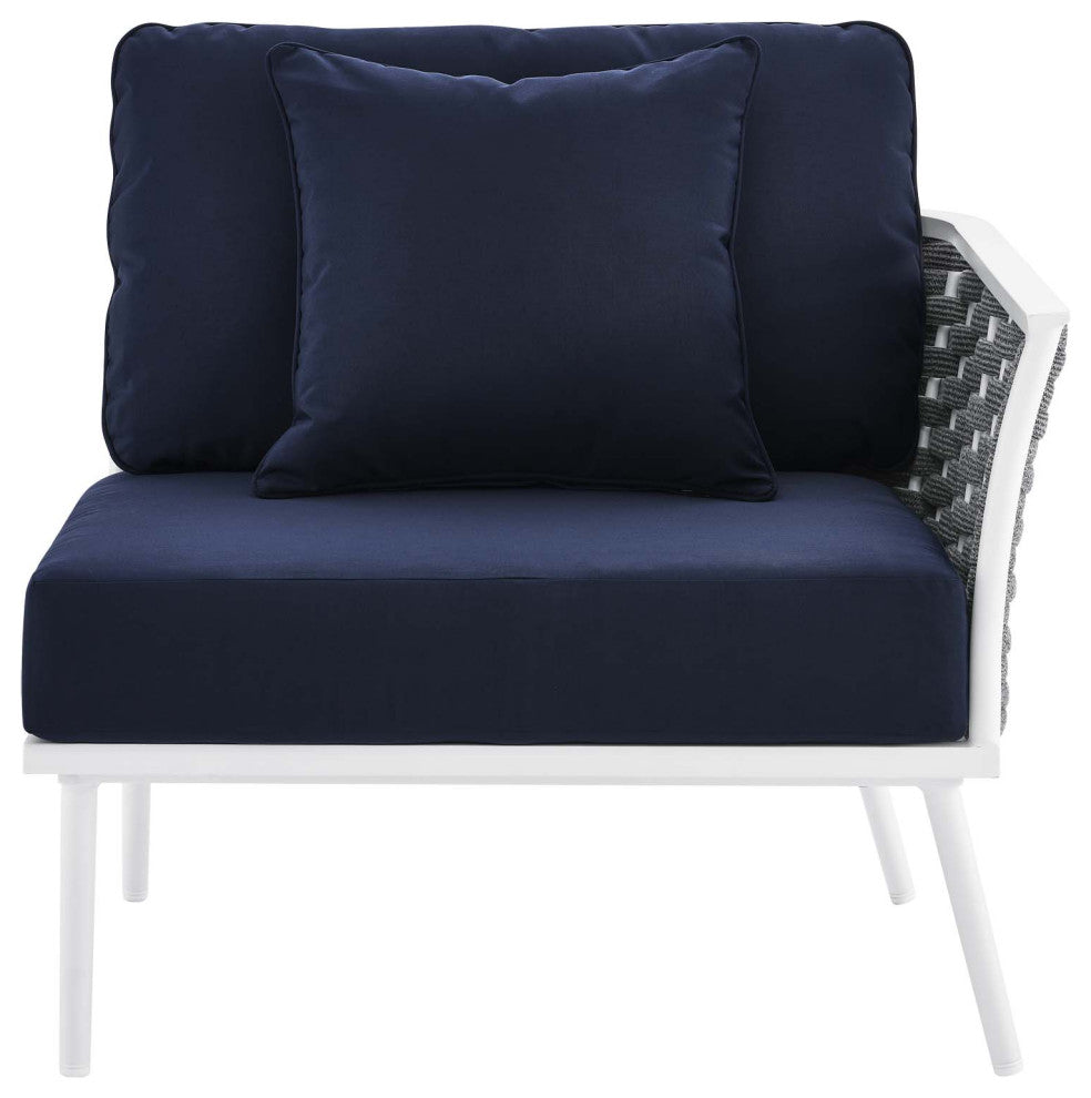 Lounge Sectional Sofa Chair Table Set, Navy White, Aluminum, Modern, Outdoor