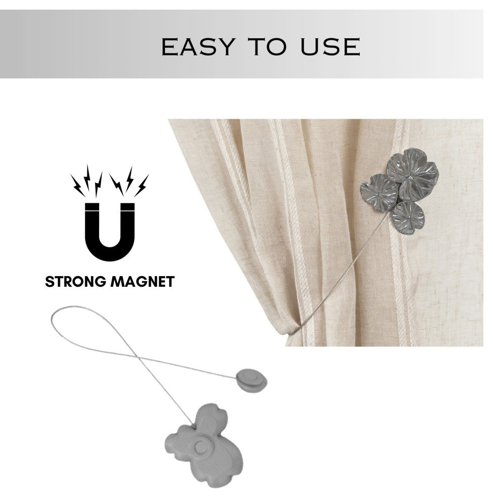 Magnetic Water Lilies Curtain Tiebacks "“ Resin Floral Design, Graphite, Pack of 1