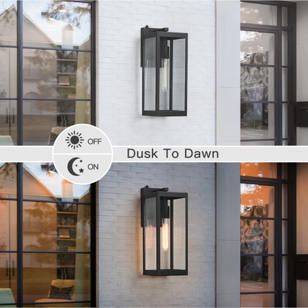 16.5" H 1-Light Dusk to Dawn Black Outdoor Wall Lantern Sconce