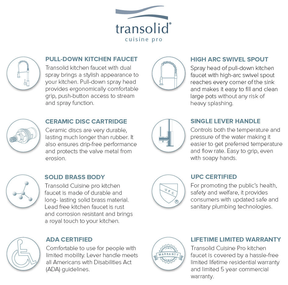 Transolid Cuisine Pro Pull-Out Kitchen Faucet, Polished Chrome
