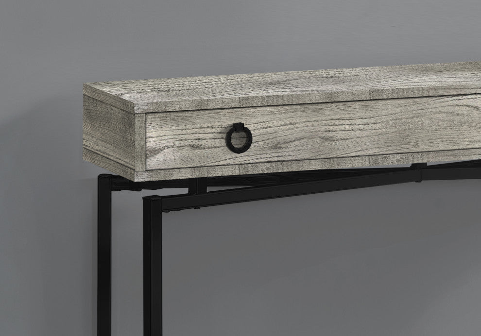 Accent Table, Narrow, Sofa, Storage Drawer, Metal, Laminate, Grey, Black