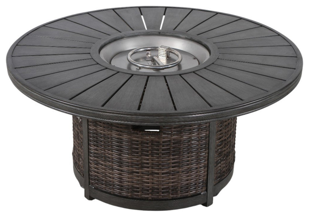 Wicker and Metal Outdoor Round Fire Pit, Brown