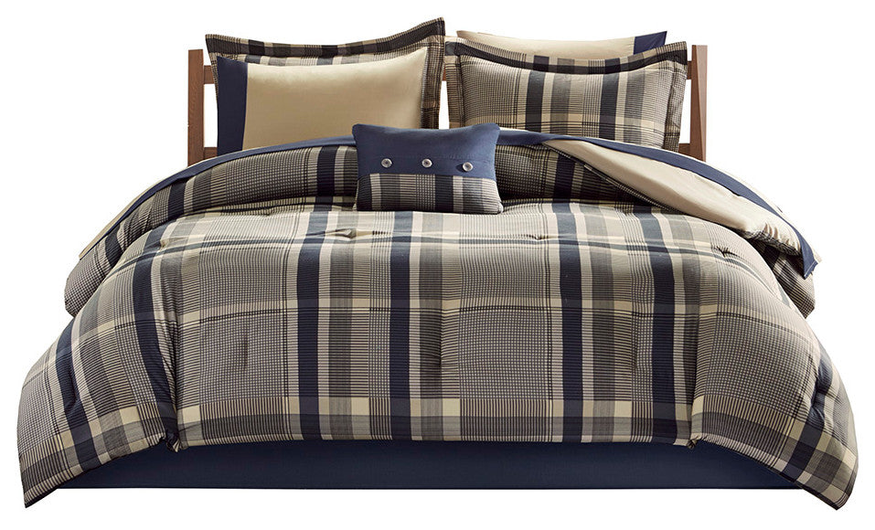 Intelligent Design Robbie Plaid Comforter Set With Bed Sheets, Navy Multi