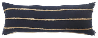 Atlantis Americana Solid Lumbar Pillow with Jute Braiding, Navy/Tan
