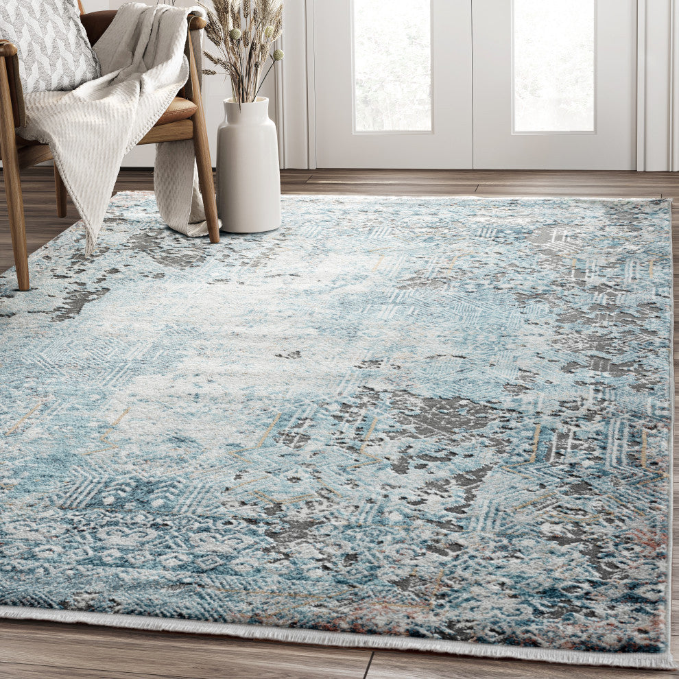 Abani Rugs Azure AZR180A Contemporary Blue and Ivory Abstract Area Rug