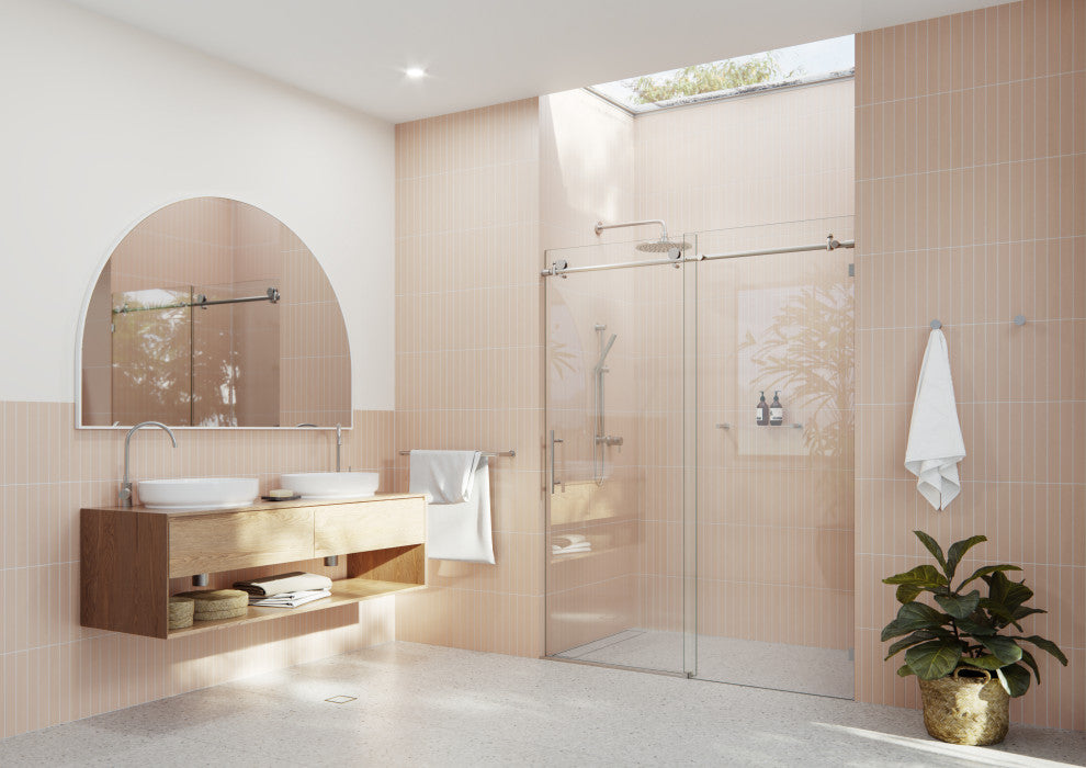 60-64"x78" Frameless Sliding Shower Door, Brushed Nickel