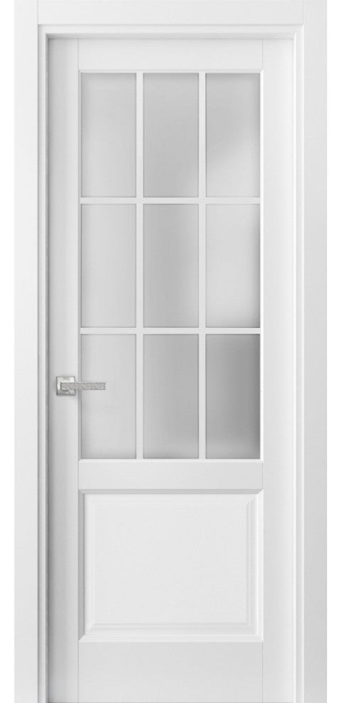 Solid French Door Frosted Glass 9 Lites | Felicia 3309 Matte White -30" x 84"