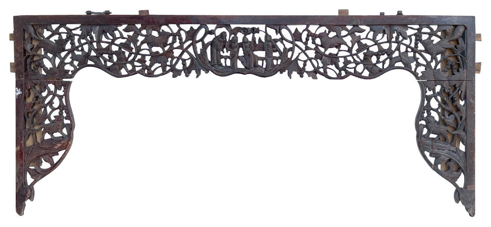 Chinese Vintage Relief Scenery Carving Arch Shape Wood Wall Art Hws3130