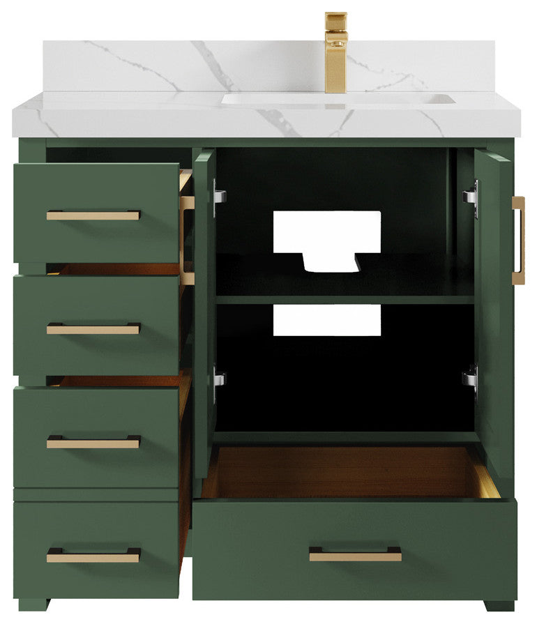 Malibu 36 Right Offset Bath Vanity in Lafayette Green 2" Calacatta Laza