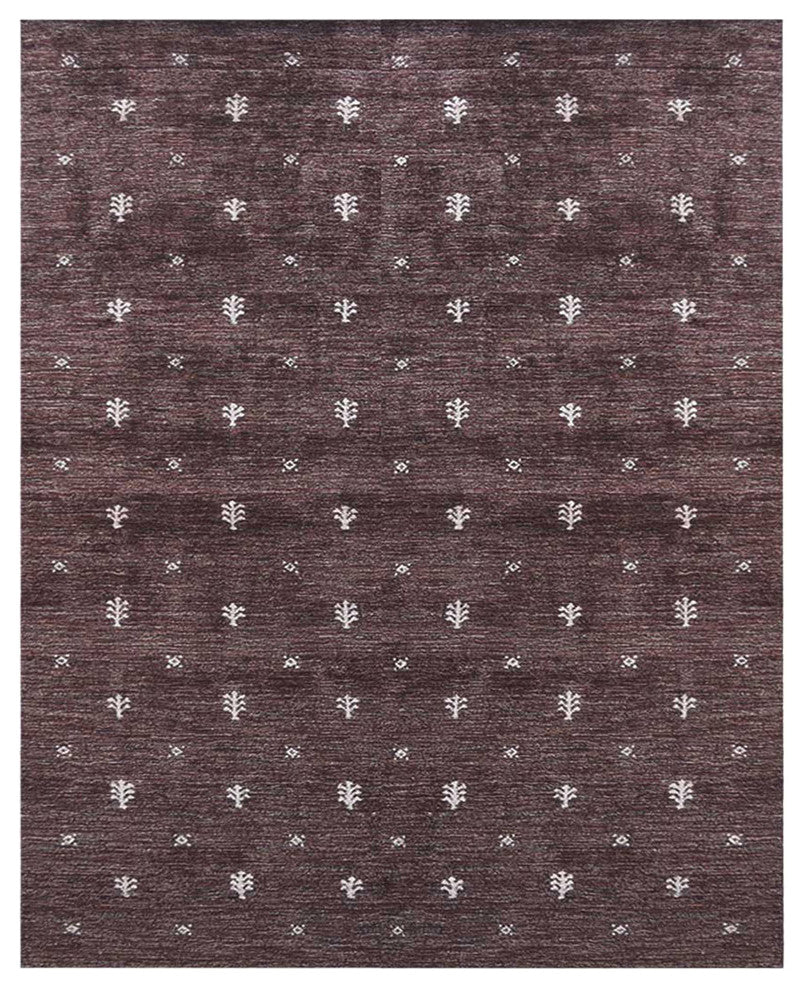 HAND KNOTTED LOOM SILK ECO-FRIENDLY RUG-9'x12',Rectangle,Brown White,Contemporar