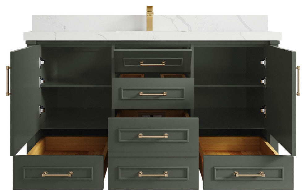 Aberdeen 60 Single Bathroom Vanity in Pewter Green 2" Calacatta Laza