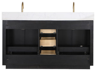 Vinnova Cadiz Bath Vanity, Composite Stone Top, Black, 60", With Mirror