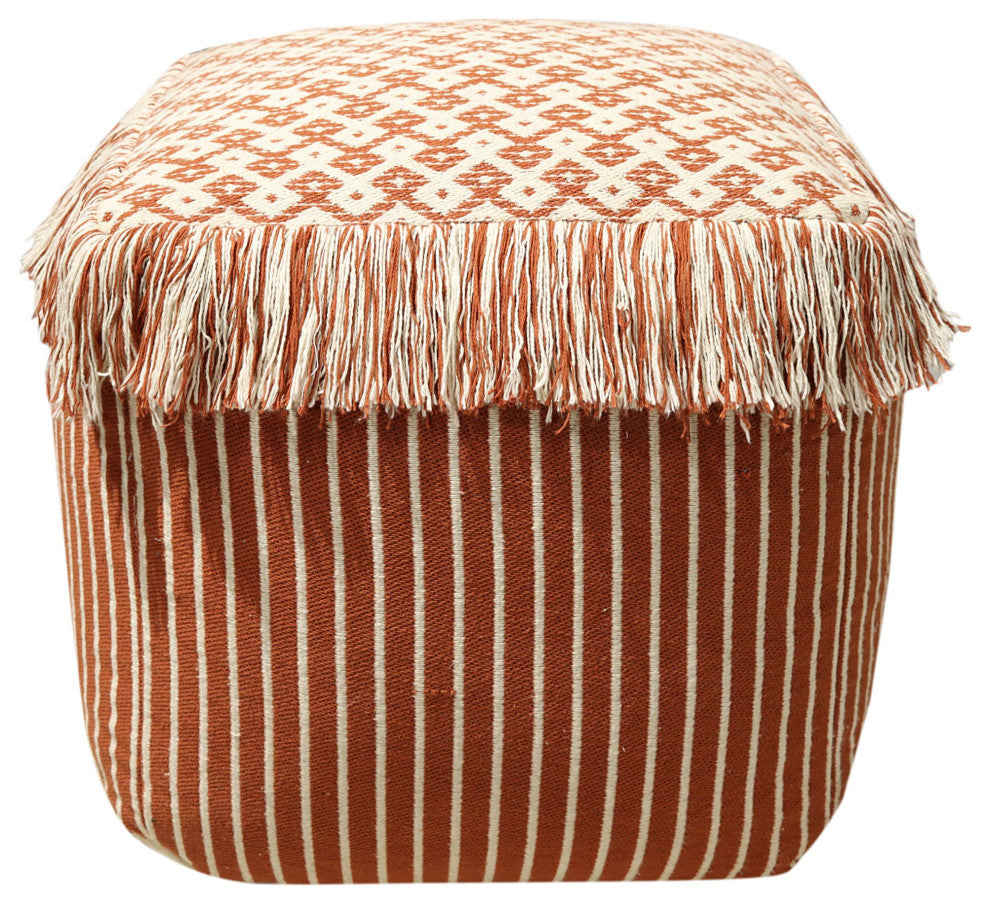 White Machine Woven Lemay Pouf, 18" Cube