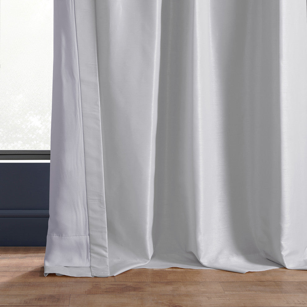 Blackout Vintage Textured Faux Dupioni Silk Curtain Single Panel, Ice, 50"x84"