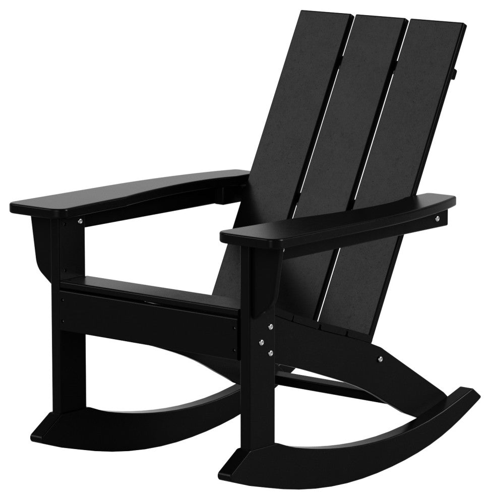 WestinTrends 4PC Modern Adirondack Outdoor Rocking Chair Set, Porch Rockers, Black