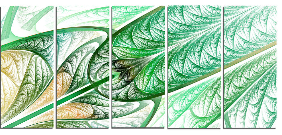Green on White Fractal Stained Glass, Abstract Canvas Art, 60"x28", 5 Panels