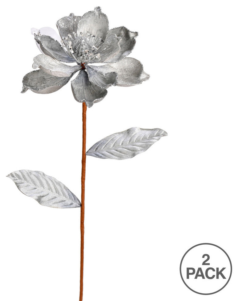 Glitter Magnolia Artificial Christmas Spray , Silver, 30"