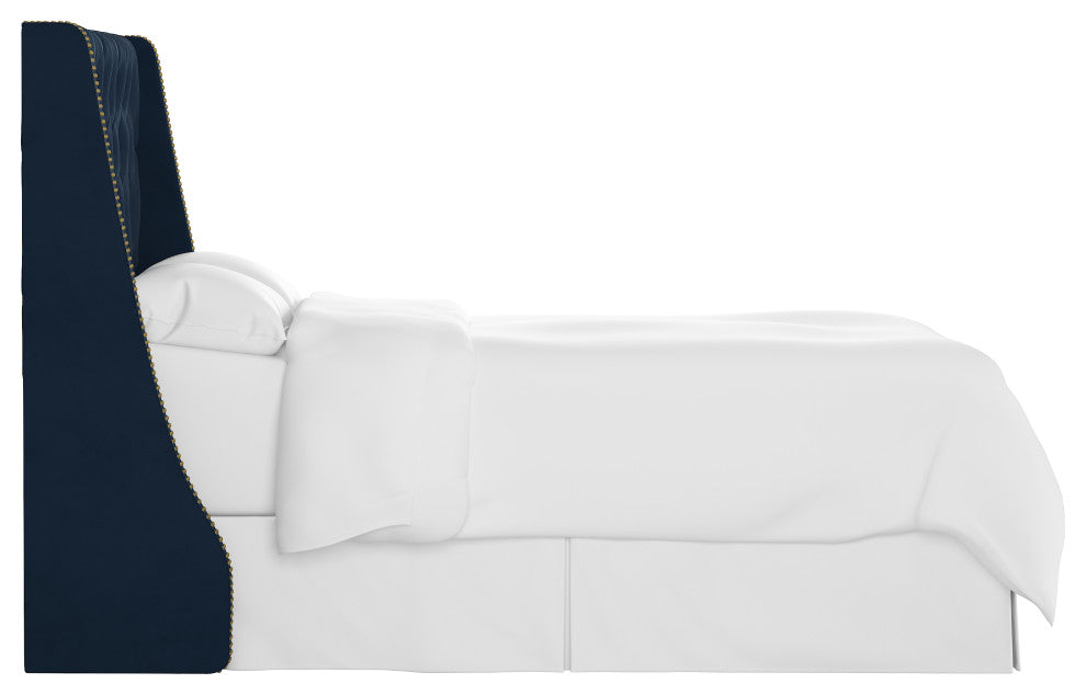 Williams Twin Nail Button Wingback Headboard, Velvet Ink