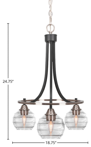 Paramount 3-Light Chandelier, Matte Black & Brushed Nickel, 6" Clear Ribbed