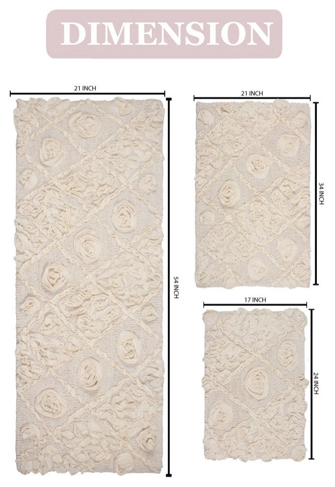 Modesto Bath Rug Bath Rugs Set, 3-Piece Set With Runner, Ivory