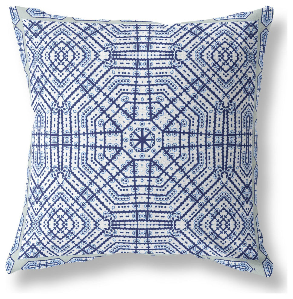 20 Navy White Geostar Indoor Outdoor Throw Pillow