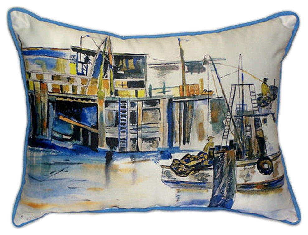 Betsy Drake Fishing Boat Extra Large 20 X 24 Indoor / Outdoor Pillow