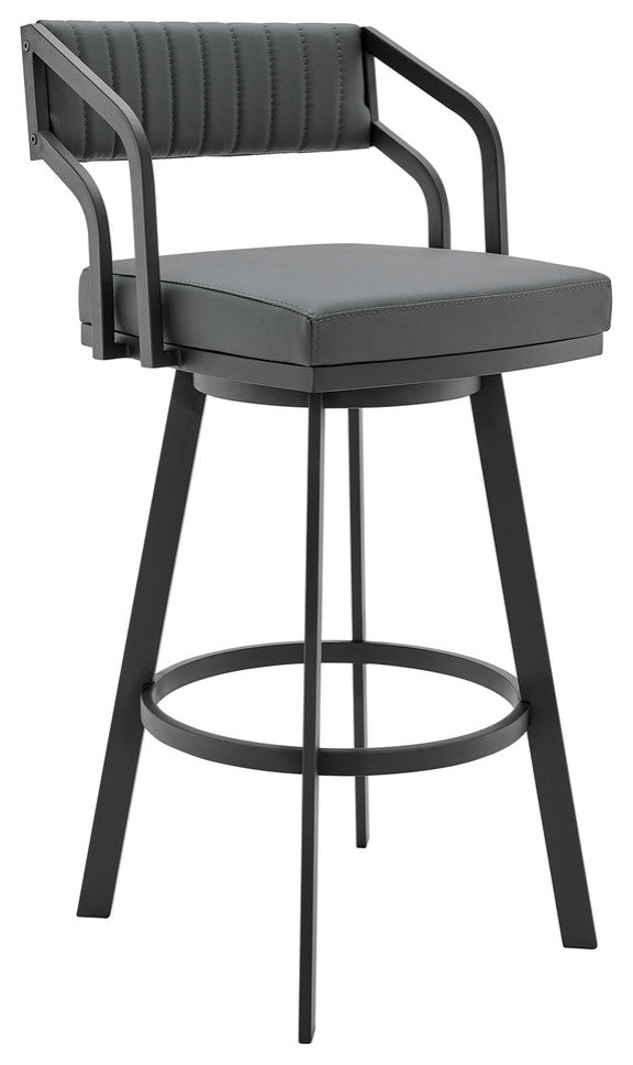 30" Timeless Slate Grey Faux Leather Silver Finish Swivel Counter Stool